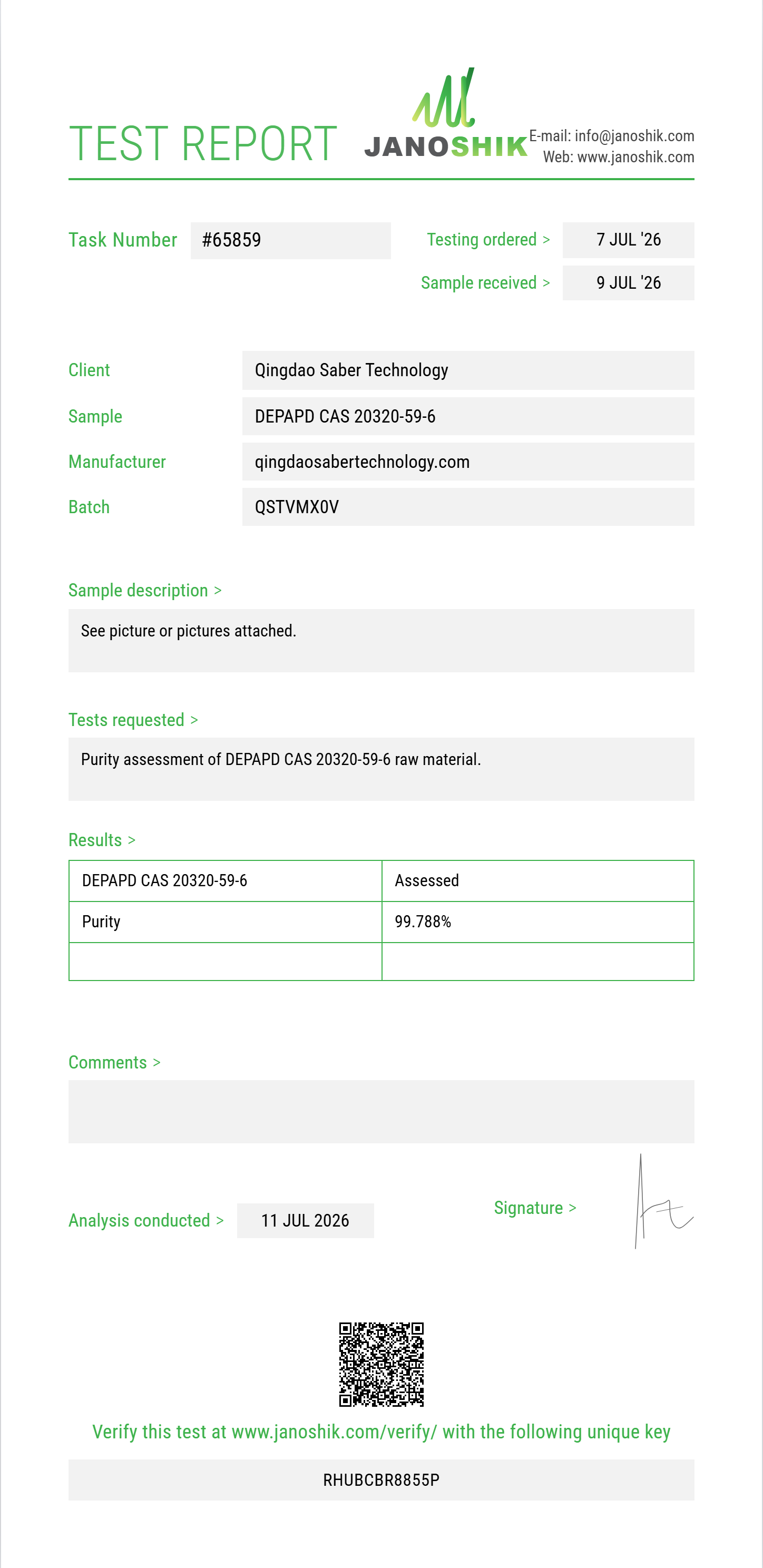 DEPAPD (diethyl phenylacetylpropanedioate) CAS 20320-59-6 Purity (HPLC) report by Janoshik Analytical